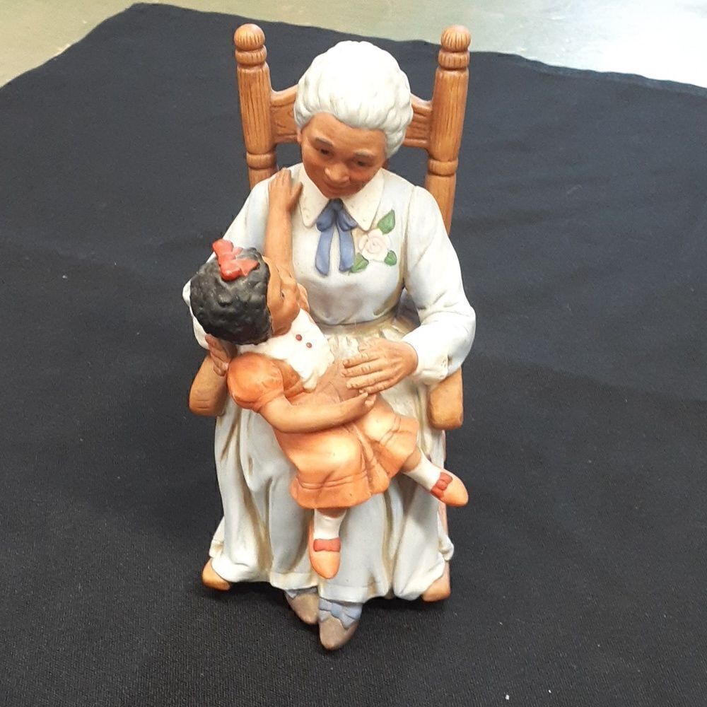 Homco #1451 vtg. African American grandmother with girl in‎ rocking chair.